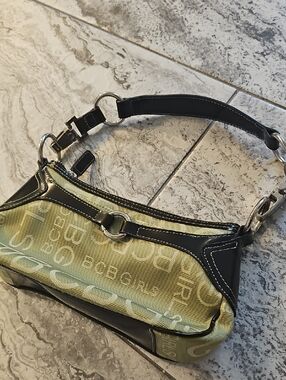 BCBGirls Green Logo Jacquard Shoulder Bag with Black Trim